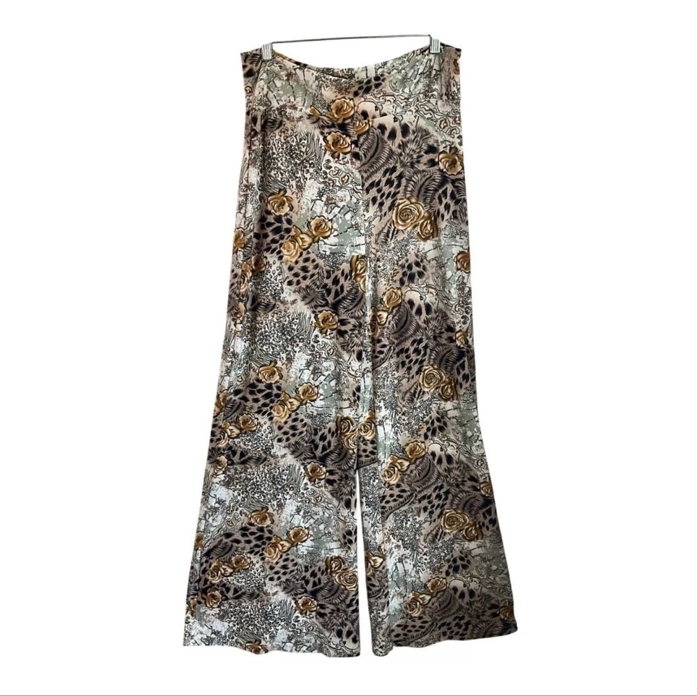New Rancho Estancia Womens Wide-Leg Flare Pull-on Pants Animal Floral Print
